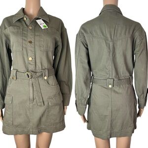 DL 1961 New Coletta Utility Mini Shirtdress Cotton Linen Military Green